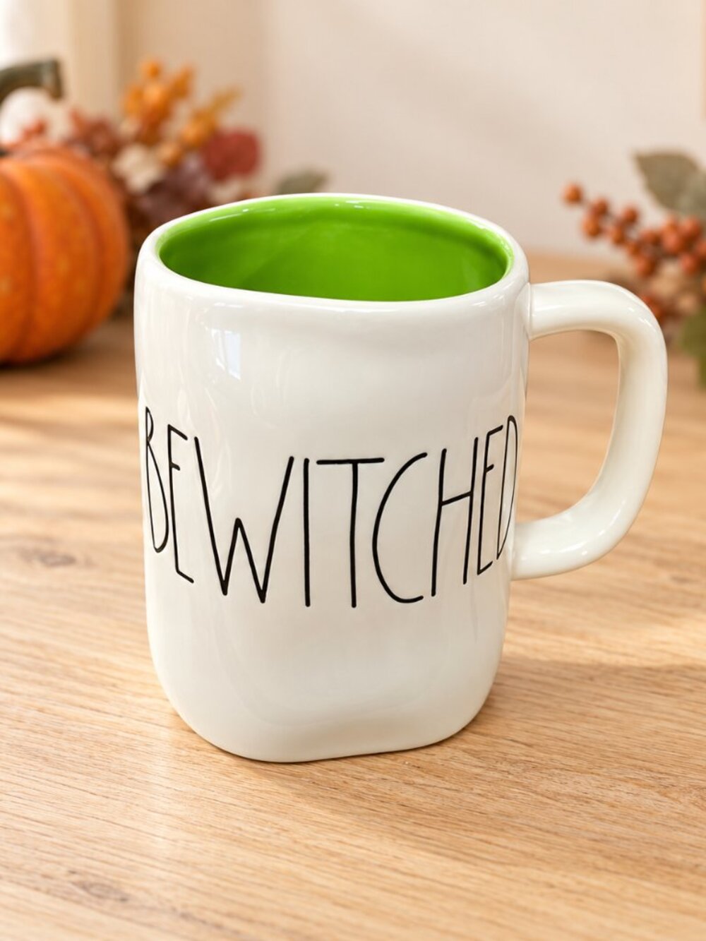 Rae Dunn BEWITCHED Halloween Mug Green Interior White Ceramic Coffee Cup NWT